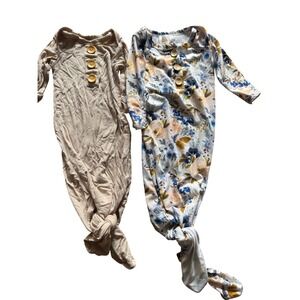 Baby Noah & Babyin Styles Bamboo Knotted Gown Set Newborn Tan Floral 2pc Bundle